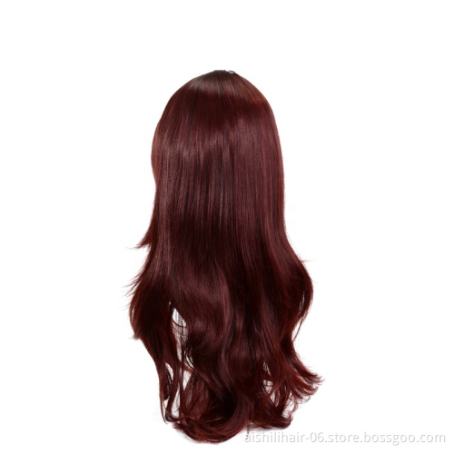 Wholesale wine red fluffy synthetic wigs lace frontal wig natural wave and kinky curly for the woman Top quality lace front wig